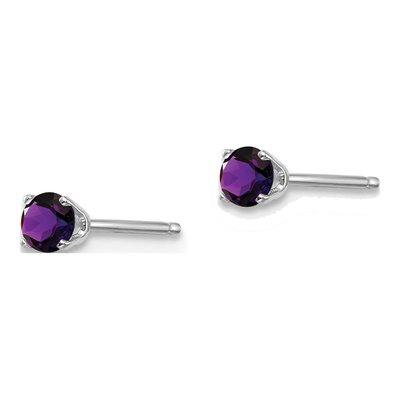 14K White Gold 3mm Round Amethyst Stud Earrings – view 4