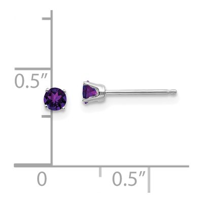 14K White Gold 3mm Round Amethyst Stud Earrings – view 6