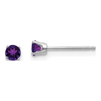 14K White Gold 3mm Round Amethyst Stud Earrings
