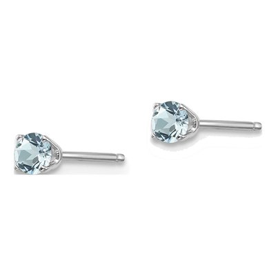 14K White Gold 3mm Round Aquamarine March Birthstone Stud Earrings – view 4