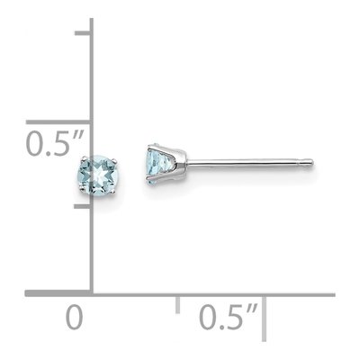 14K White Gold 3mm Round Aquamarine March Birthstone Stud Earrings – view 6