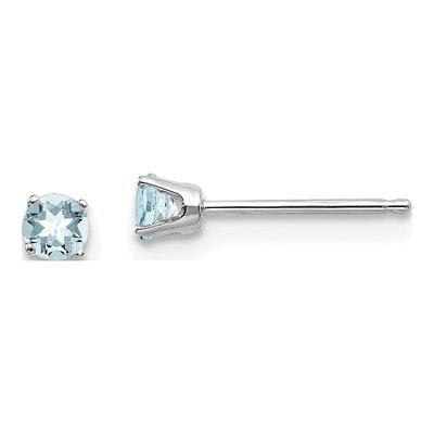 14K White Gold 3mm Round Aquamarine March Birthstone Stud Earrings