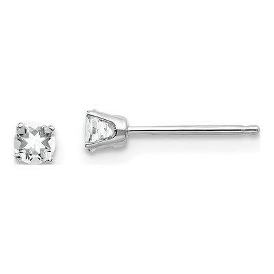 14K White Gold 3mm Round White Topaz Stud Earrings
