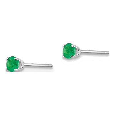 14K White Gold 3mm Round Emerald May Birthstone Stud Earrings – view 4