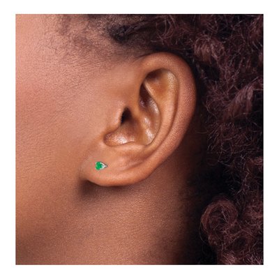 14K White Gold 3mm Round Emerald May Birthstone Stud Earrings – view 5