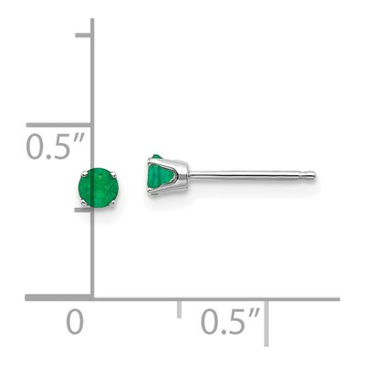 14K White Gold 3mm Round Emerald May Birthstone Stud Earrings – view 6