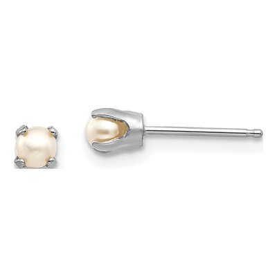 14K White Gold 3mm Near Round Freshwater Cultured Pearl Stud Earrings