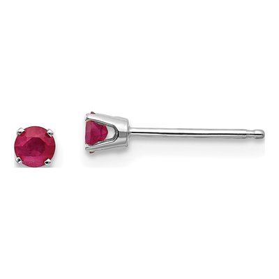 14K White Gold 3mm Round Ruby July Birthstone Stud Earrings