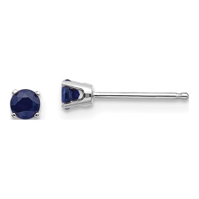 14K White Gold 3mm Round Sapphire Stud Earrings