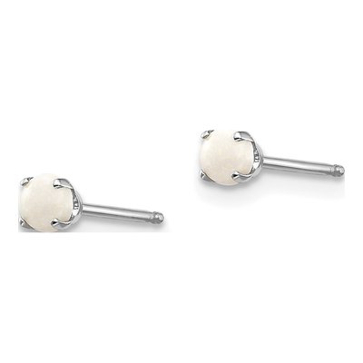 14K White Gold 3mm Round Opal October Stud Earrings – view 4