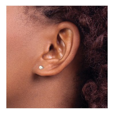 14K White Gold 3mm Round Opal October Stud Earrings – view 5