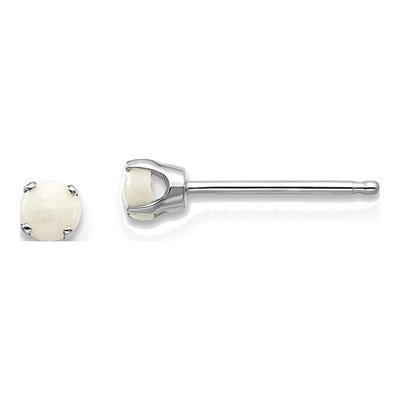 14K White Gold 3mm Round Opal October Stud Earrings