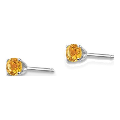 14K White Gold 3mm Round Citrine Stud Earrings – view 4