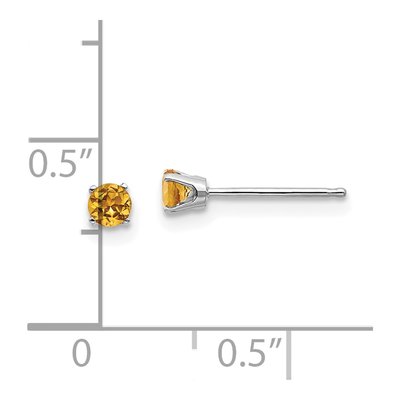 14K White Gold 3mm Round Citrine Stud Earrings – view 6