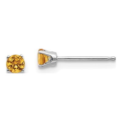 14K White Gold 3mm Round Citrine Stud Earrings
