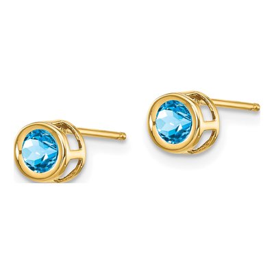 14K Yellow Gold 4mm Round Swiss Blue Topaz Stud Earrings – view 2