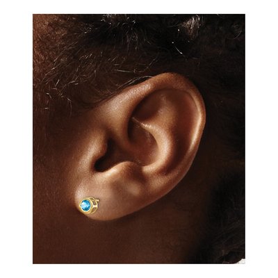 14K Yellow Gold 4mm Round Swiss Blue Topaz Stud Earrings – view 3