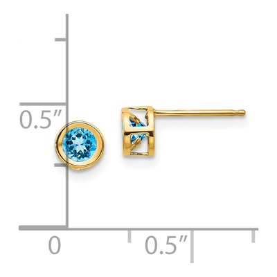 14K Yellow Gold 4mm Round Swiss Blue Topaz Stud Earrings – view 4