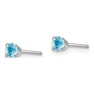 14K White Gold 3mm Round Swiss Blue Topaz Stud Earrings – view 4