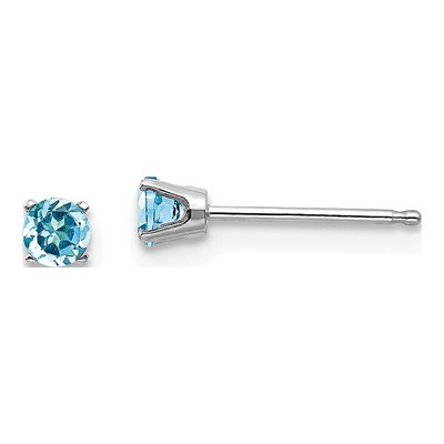 14K White Gold 3mm Round Swiss Blue Topaz Stud Earrings
