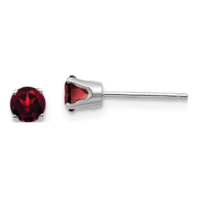 14K White Gold 4mm Round Garnet Stud Earrings