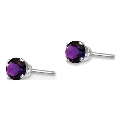 14K White Gold 4mm Round Amethyst Stud Earrings – view 2