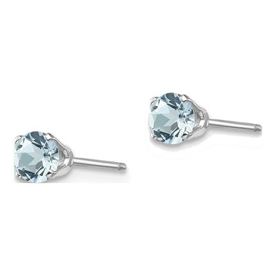 14K White Gold 4mm Round Aquamarine Stud Earrings – view 2