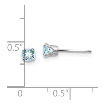14K White Gold 4mm Round Aquamarine Stud Earrings – view 4