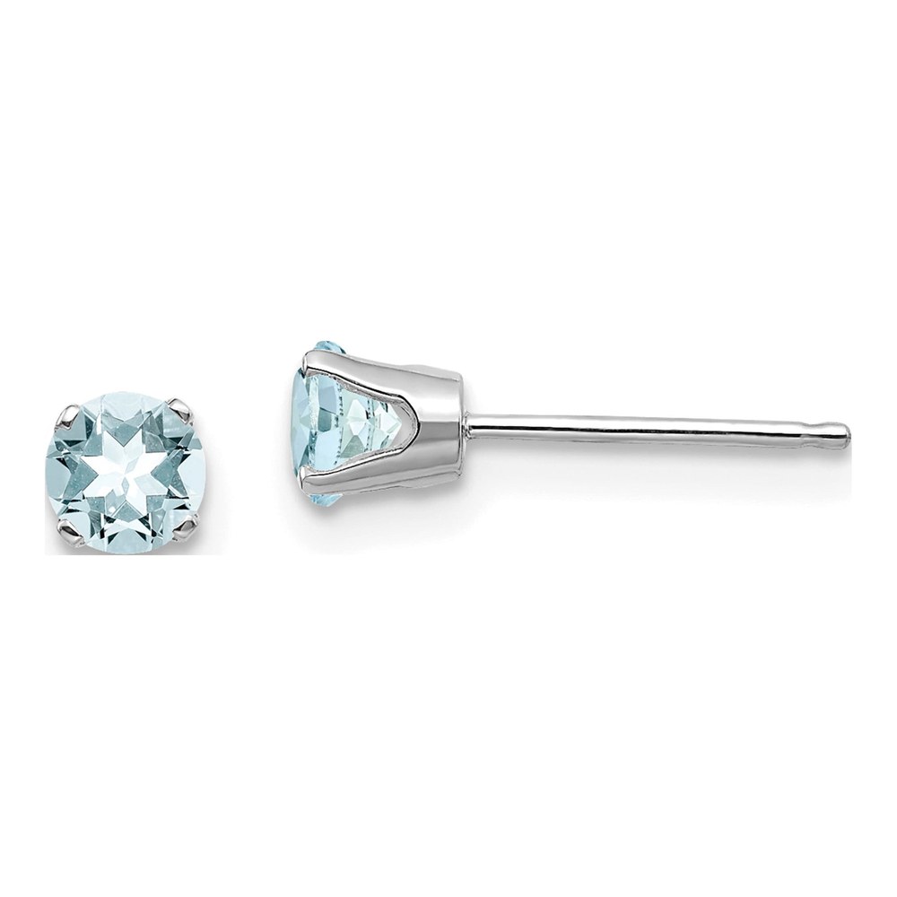 14K White Gold 4mm Round Aquamarine Stud Earrings