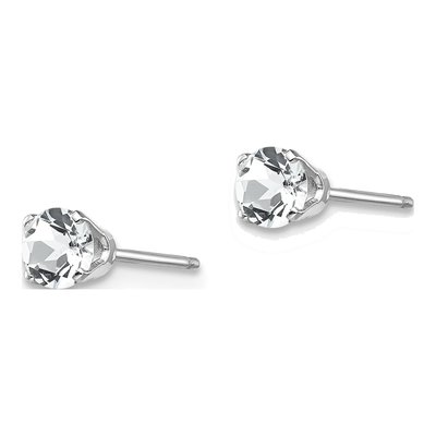 14K White Gold 4mm Round White Topaz April Stud Earrings – view 2