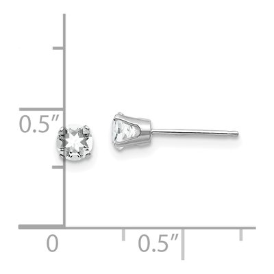 14K White Gold 4mm Round White Topaz April Stud Earrings – view 4