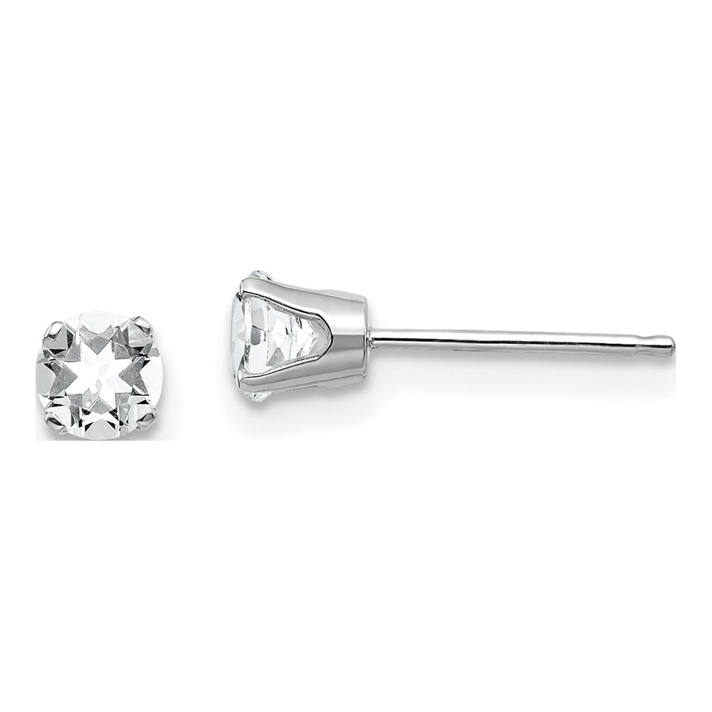 14K White Gold 4mm Round White Topaz April Stud Earrings