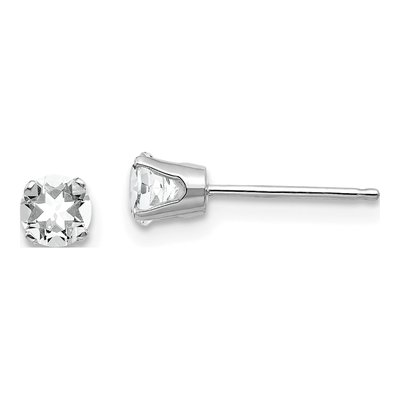 14K White Gold 4mm Round White Topaz April Stud Earrings