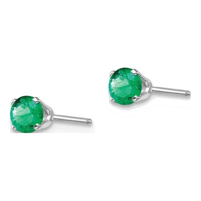 14K White Gold 4mm Round Emerald May Stud Earrings – view 2