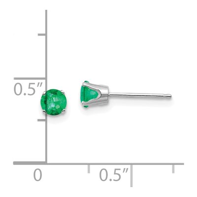 14K White Gold 4mm Round Emerald May Stud Earrings – view 4