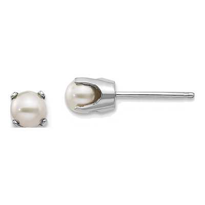 14K White Gold 4mm Near Round Freshwater Cultured Pearl Stud Earrings