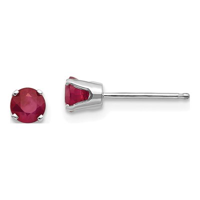 14K White Gold 4mm Round Ruby Stud Earrings