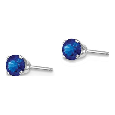 14K White Gold 4mm Round Sapphire Stud Earrings – view 3
