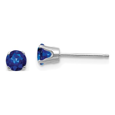 14K White Gold 4mm Round Sapphire Stud Earrings