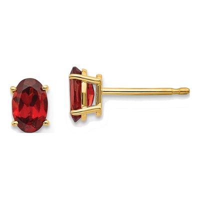 14K Yellow Gold Garnet Oval Stud Earrings