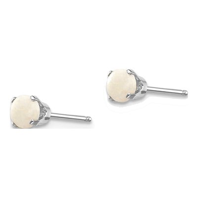 14K White Gold 4mm Round Opal October Stud Earrings – view 2
