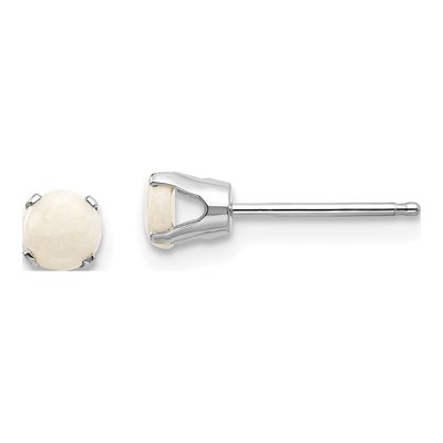 14K White Gold 4mm Round Opal October Stud Earrings