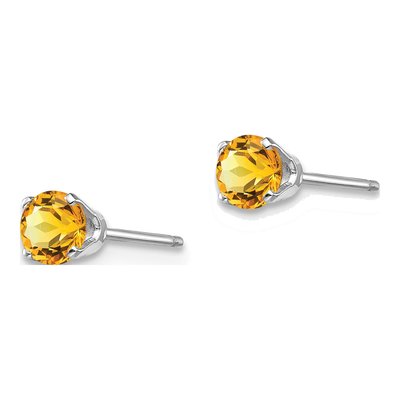 14K White Gold 4mm Round Citrine Stud Earrings – view 3