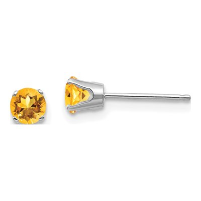 14K White Gold 4mm Round Citrine Stud Earrings