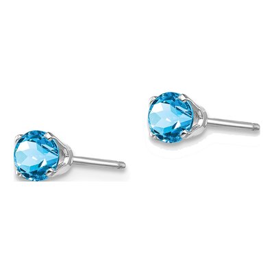 14K White Gold 4mm Round Swiss Blue Topaz Stud Earrings – view 3