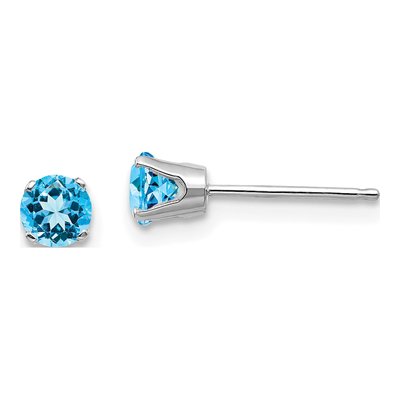 14K White Gold 4mm Round Swiss Blue Topaz Stud Earrings