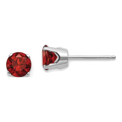 14K White Gold 5mm Round Garnet January Stud Earrings