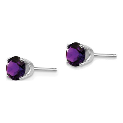 14K White Gold 5mm Round Amethyst Stud Earrings – view 3