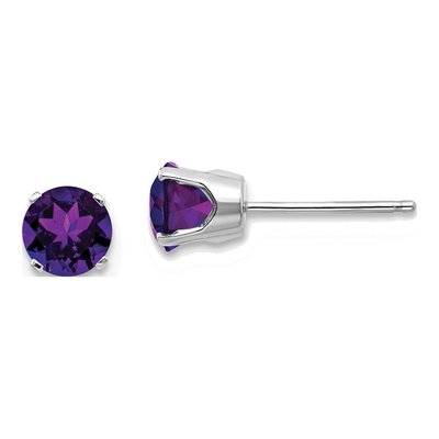 14K White Gold 5mm Round Amethyst Stud Earrings