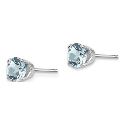 14K White Gold 5mm Round Aquamarine Stud Earrings – view 3